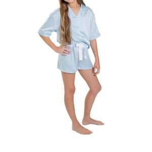 NEW SUNSHINE SOCIETY silky short sleeve pajamas in blue